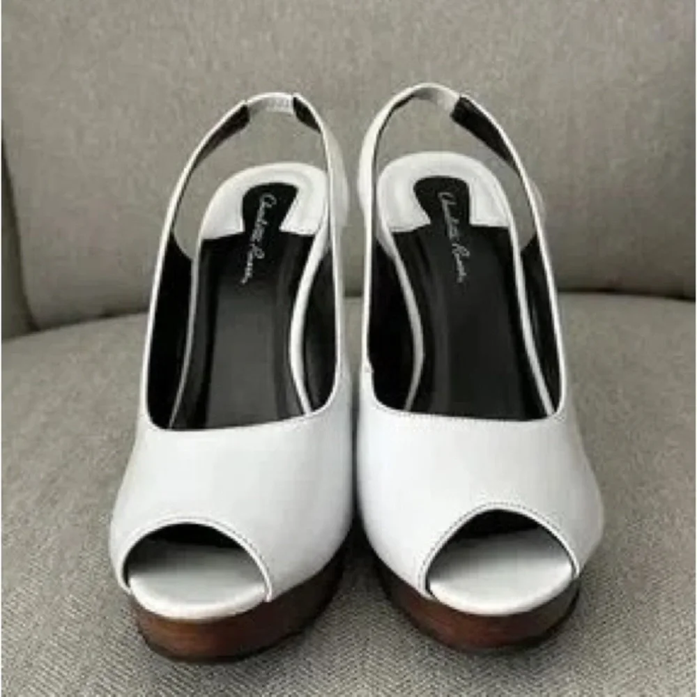 Charles Jourdan White Peep-Toe Slingback Wedge Heels